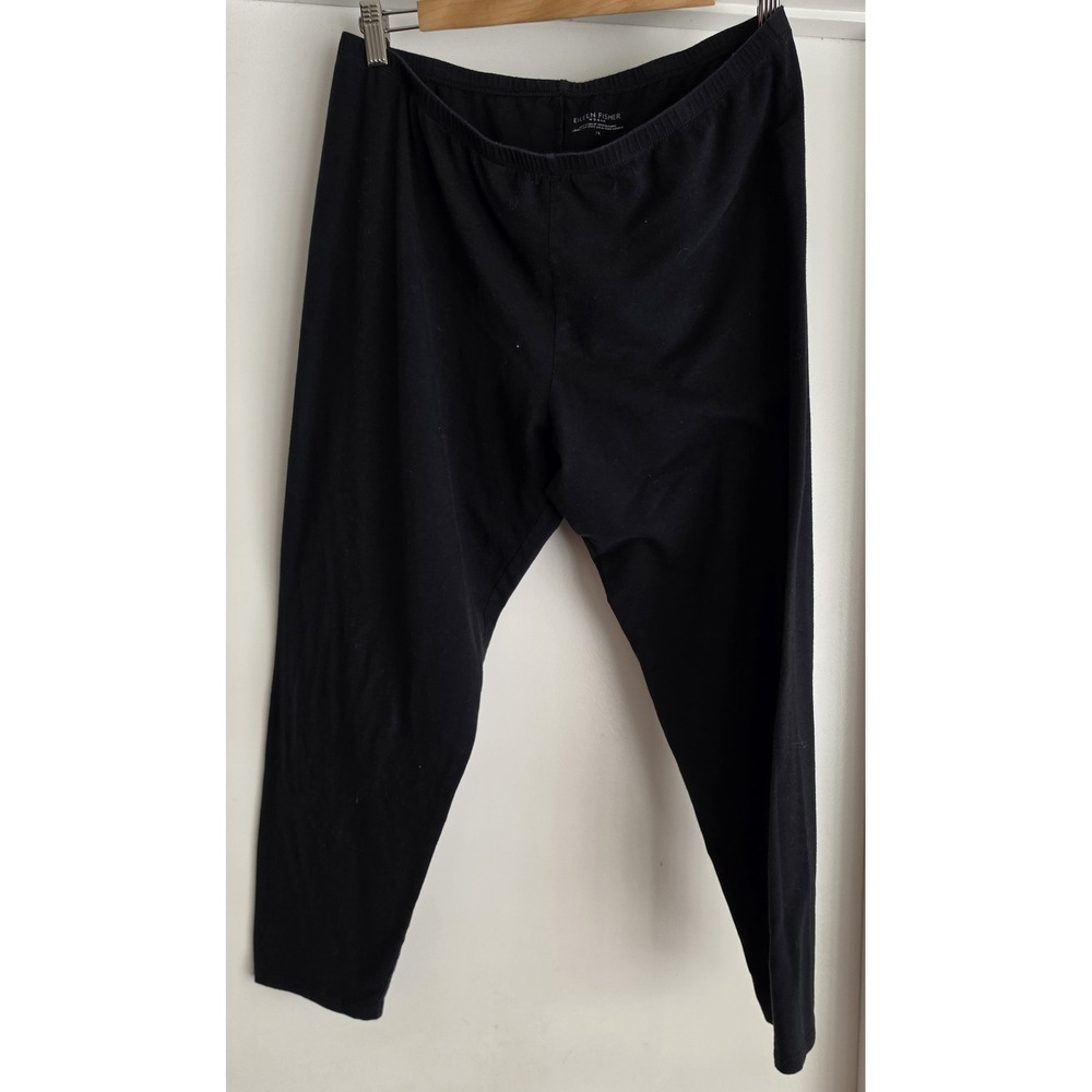 Eileen Fisher Leggings 1X Black Solid Casual Cotton Minimalist Pants Trousers